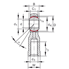 桿端軸承 GIKSR6-PS, 根據(jù) DIN ISO 12 240-4 標準，特種鋼材料，帶右旋內(nèi)螺紋，免維護