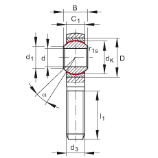 桿端軸承 GAKSR6-PS, 根據(jù) DIN ISO 12 240-4 標(biāo)準(zhǔn)，特種鋼材料，帶右旋外螺紋，免維護(hù)