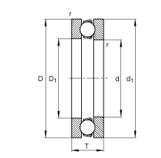 推力深溝球軸承 51120, 根據(jù) DIN 711/ISO 104 標(biāo)準(zhǔn)的主要尺寸，單向，可分離