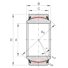 關(guān)節(jié)軸承 GE260-UK-2RS, 根據(jù) DIN ISO 12 240-1 標(biāo)準(zhǔn), 免維護(hù)，兩側(cè)唇密封