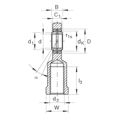 桿端軸承 GIR50-DO-2RS, 根據(jù) DIN ISO 12 240-4 標(biāo)準(zhǔn)，帶右旋內(nèi)螺紋，需維護(hù)，兩側(cè)唇密封