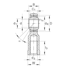 桿端軸承 GIKL22-PB, 根據(jù) DIN ISO 12 240-4 標(biāo)準(zhǔn)，帶左旋內(nèi)螺紋，需維護(hù)