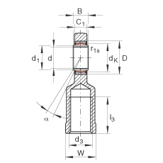 桿端軸承 GIL8-UK, 根據(jù) DIN ISO 12 240-4 標(biāo)準(zhǔn)，帶左旋內(nèi)螺紋，需維護(hù)