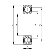 深溝球軸承 6004-2RSR, 根據(jù) DIN 625-1 標(biāo)準(zhǔn)的主要尺寸, 兩側(cè)唇密封