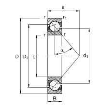 角接觸球軸承 7318-B-JP, 根據(jù) DIN 628-1 標(biāo)準(zhǔn)的主要尺寸，接觸角 α = 40°