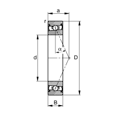 主軸軸承 HSS71921-E-T-P4S, 調(diào)節(jié)，成對安裝，接觸角 α = 25°，兩側(cè)唇密封，非接觸，限制公差