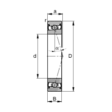 主軸軸承 HCS71907-C-T-P4S, 調(diào)節(jié)，成對(duì)安裝，接觸角 α = 15°，兩側(cè)唇密封，非接觸，限制公差