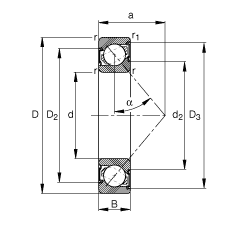 角接觸球軸承 7205-B-2RS-TVP, 根據(jù) DIN 628-1 標(biāo)準(zhǔn)的主要尺寸，接觸角 α = 40°，兩側(cè)唇密封