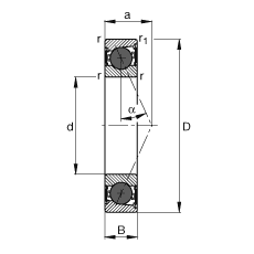 主軸軸承 HCB71902-E-2RSD-T-P4S, 調節(jié)，成對或單元安裝，接觸角 α = 25°，陶瓷球，兩側唇密封，非接觸，限制公差