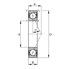 主軸軸承 B7206-E-2RSD-T-P4S, 調(diào)節(jié)，成對(duì)安裝，接觸角 α = 25°，兩側(cè)唇密封，非接觸，限制公差