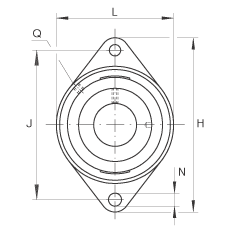 軸承座單元 PCJTY12, 帶兩個螺栓孔的法蘭的軸承座單元，鑄鐵， 內(nèi)圈帶平頭螺釘， P 型密封