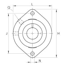 軸承座單元 GLCTE30, 帶兩個螺栓孔的法蘭的軸承座單元，鑄鐵，偏心鎖圈，P 型密封