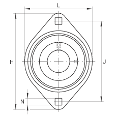 軸承座單元 RATY40, 帶兩個螺栓孔的法蘭的軸承座單元，鋼板， 內(nèi)圈帶平頭螺釘， P型密封