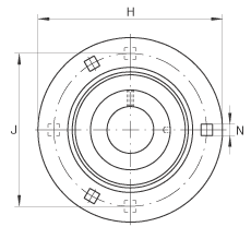 軸承座單元 RA50, 帶三個(gè)/四個(gè)螺栓孔的法蘭的軸承座單元，沖壓鋼板，偏心鎖圈，P型密封