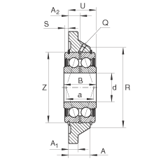軸承座單元 PCCJ30, 帶四個螺栓孔的法蘭的軸承座單元，鑄鐵，雙列角接觸球軸承，P 型密封