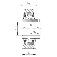 直立式軸承座單元 RASEY40-N, 鑄鐵軸承座，內(nèi)圈帶平頭螺釘?shù)耐馇蛎媲蜉S承，R密封