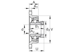 軸承座單元 RCJT1-1/4, 對角法蘭軸承座單元，鑄鐵，根據(jù) ABMA 15 - 1991, ABMA 14 - 1991, ISO3228 帶有偏心緊定環(huán)，R型密封，英制