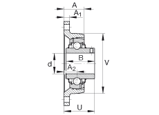 軸承座單元 RCJTY2, 對角法蘭軸承座單元，鑄鐵，根據(jù) ABMA 15 - 1991, ABMA 14 - 1991, ISO3228 內圈帶有平頭螺栓，R型密封，英制