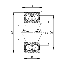 角接觸球軸承 30/6-B-2Z-TVH, 雙列，雙側(cè)間隙密封，接觸角 α = 25°